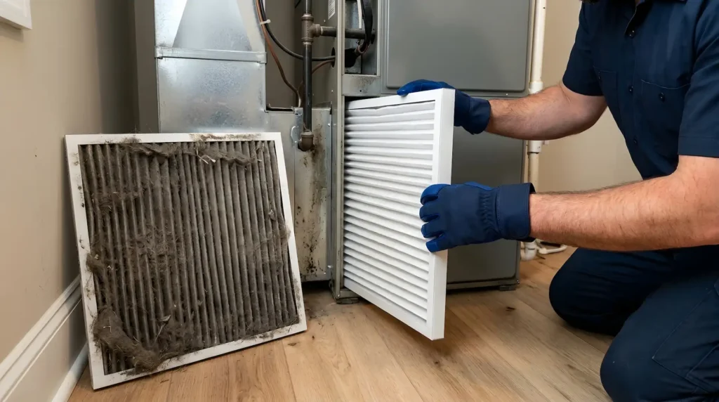 furnace filter changing as part of maintenance